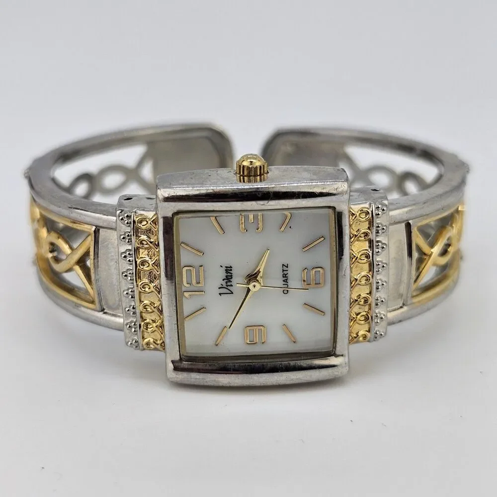 25MM Women's Cuff Watch White Dial Two Tone‎ Band 6